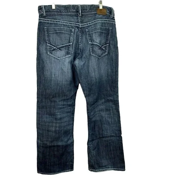 BKE Tyler Jeans size 36 Men Blue Denim Straight 37x32 Distressed Whiskered Dark
